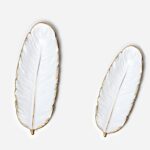 Plato de postre de cerámica Phnom Penh, plato de plumas, hoja de plátano, bandeja de almacenamiento de frutos secos, tamaño:, Large (Matte White) - Imagen 2
