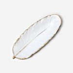 Plato de postre de cerámica Phnom Penh, plato de plumas, hoja de plátano, bandeja de almacenamiento de frutos secos, tamaño:, Small (Matte White)