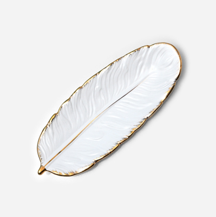 TBD0558083708.jpg Plato de postre de cerámica Phnom Penh, plato de plumas, hoja de plátano, bandeja de almacenamiento de frutos secos, tamaño:, Small (Matte White) - Imagen 1