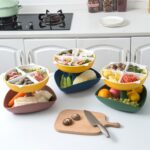Cesta de drenaje para lavado de verduras, plato de olla caliente multicapa giratorio con rejilla dividida, Tray+Drain Basket (Green), Tray+Drain Basket (Blue), Tray+Drain Basket (Pink), Double Tray (Green), Double Tray (Blue), Double Tray (Pink)... - Imagen 3