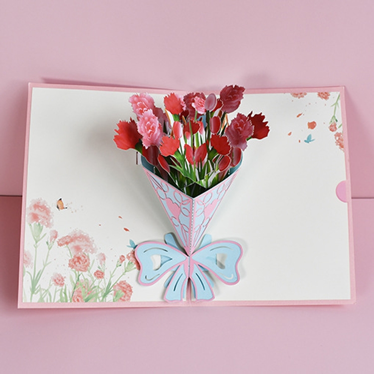 TBD05595084.jpg Tarjeta de bendición 3D de 2 piezas Tarjeta de felicitación tridimensional de clavel de papel hecho a mano - Imagen 1