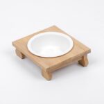 Suministros para mascotas de cuenco de cerámica para gatos de bambú y madera, Single Bowl, Double Bowl - Imagen 2