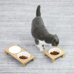 Suministros para mascotas de cuenco de cerámica para gatos de bambú y madera, Single Bowl, Double Bowl - Imagen 5