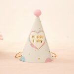 10 Uds. Sombrero de fiesta de cumpleaños para niños y adultos, sombrero de papel de cumpleaños con bola de piel, Geometric Pink, Polygon Love Heart, Half Round Five-pointed Star Pink, Half Round Five-pointed Star Blue, Rainbow Style, European Lace Pink...