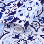 2 uds., pegatinas de pared para azulejos antihumo de cocina, papel tapiz para estufa, Blue Ans White Porcelain