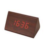 Reloj electrónico luminoso silencioso Control de sonido de madera pequeño triángulo despertador, Brown Wood Red Light