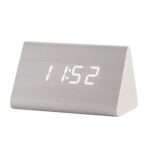 Reloj electrónico luminoso silencioso Control de sonido de madera pequeño triángulo despertador, White Wood White Light