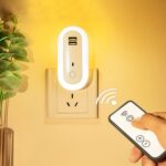 Temporizador de control remoto, luz nocturna con atenuación, luz de pared LED con enchufe para dormitorio, enchufe CN, Dual-USB, Regular