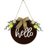 Decoraciones para el hogar, corona de Pascua, accesorios de tiro, corona para colgar en la puerta, Brown Hello - Imagen 2