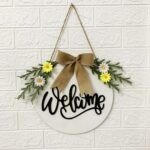 Decoraciones para el hogar, corona de Pascua, accesorios de tiro, corona para colgar en la puerta, Whiteboard Black Letter Welcome Sign