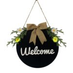 Decoraciones para el hogar, corona de Pascua, accesorios de tiro, corona para colgar en la puerta, Dark Blue Welcome Wooden Sign - Imagen 2