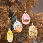 5 paquetes de colgantes de madera de Pascua, artículos decorativos de ambiente festivo, Bunny Egg Shell, Rabbit Lifting Eggshell, Small Egg Shell, Yellow Rabbit Eggshell, Pink Egg, Yellow Rabbit Tooth Egg, Light Yellow Upside-down Rabbit Eggs, Blue Egg... - Imagen 5