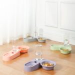 Suministros para mascotas, cuenco de comida para perros y gatos, cuenco doble giratorio plegable, Green Without Bowl - Imagen 2