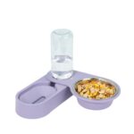 Suministros para mascotas, cuenco de comida para perros y gatos, cuenco doble giratorio plegable, Purple With Bowl