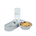 Suministros para mascotas, cuenco de comida para perros y gatos, cuenco doble giratorio plegable, Gray With Bowl