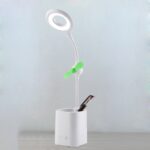 Lámpara de escritorio con ventilador LED WS-8010, mesita de noche, lámpara de escritorio plegable USB, Pen Holder Green  Fan Blade