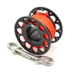 KEEP DIVING Carrete de aluminio de aviación con doble gancho para boya de buceo, dispositivo de liberación de cuerda, 30m Black