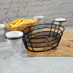 Cesta de almacenamiento portátil de frutas de hierro forjado, cesta portátil para pan, patatas fritas, aperitivos fritos, Double Cup Egg-shaped