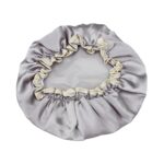 Gorro de baño con cubierta para el pelo impermeable doble colorido de satén grueso encantador para mujer, Grey