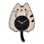 Relojes de madera de dibujos animados, decoración del hogar, sala de estar, gato, meneo de cola, reloj de pared oscilante