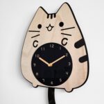 Relojes de madera de dibujos animados, decoración del hogar, sala de estar, gato, meneo de cola, reloj de pared oscilante - Imagen 3