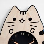 Relojes de madera de dibujos animados, decoración del hogar, sala de estar, gato, meneo de cola, reloj de pared oscilante - Imagen 4