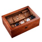 Caja de almacenamiento de caja de almacenamiento de reloj de madera caja de visualización de almacenamiento de doble capa con cerradura