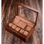 Caja de almacenamiento de caja de almacenamiento de reloj de madera caja de visualización de almacenamiento de doble capa con cerradura - Imagen 2