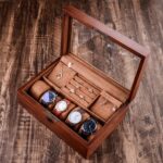 Caja de almacenamiento de caja de almacenamiento de reloj de madera caja de visualización de almacenamiento de doble capa con cerradura - Imagen 5