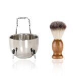 B3004 3 unids/set herramientas de estilismo para hombres, cepillo de nailon para Barba, estante, cuenco de espuma