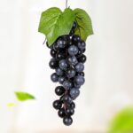 Simulación de fruta, simulación de uvas, PVC con accesorios para brotes de uva color crema, 4 Bunches 60 Black Grapes