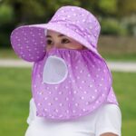 2 uds gorra de aislamiento con estampado de cereza protector solar para cubrir la cara gorra de viaje al aire libre, Full Cherry (Purple)