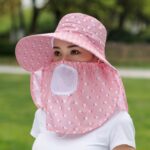 2 uds gorra de aislamiento con estampado de cereza protector solar para cubrir la cara gorra de viaje al aire libre, Full Cherry (Apricot Pink)