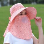 2 uds gorra de aislamiento con estampado de cereza protector solar para cubrir la cara gorra de viaje al aire libre, Full Cherry (Orange Pink)