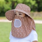 2 uds gorra de aislamiento con estampado de cereza protector solar para cubrir la cara gorra de viaje al aire libre, Full Cherry (Brown)