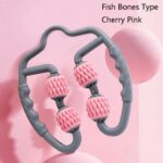 Rodillo de masaje muscular con eje de espuma, rodillo de Yoga, suministros de ejercicios, 4-wheel Ring Fish Bones Type Cherry Pink - Imagen 2