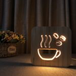 FS-T1879W 2.5W 3D Café LED Lámpara de mesa de madera Luz de noche de dormitorio, Coffee