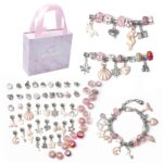 63 en 1 pulsera de cadena de mano para niños con joyería hecha a mano DIY de dibujos animados, 63 In 1(Pink)
