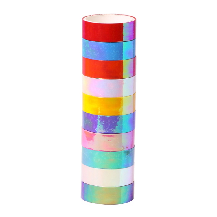 TBD05720576.jpg Cinta de papel láser colorida 10 en 1, arcoíris, gravedad, puede rasgar, bricolaje, decoración de deudas, pegatina de belleza - Imagen 1