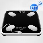 ISCRLE7 Báscula de peso inteligente Instrumento de medición de grasa corporal Bluetooth, Light Energy Charging(Bright Black)