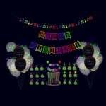 Decoraciones fluorescentes para fiestas, letras fluorescentes, juego de globos con inserto para pastel y bandera para cumpleaños, 43 In 1