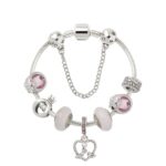 SL85 Esmalte de colores Gran agujero Pulsera de abalorios Aleación Serie rosa Pulsera colgante de pájaro de amor, Tamaño:, 18cm