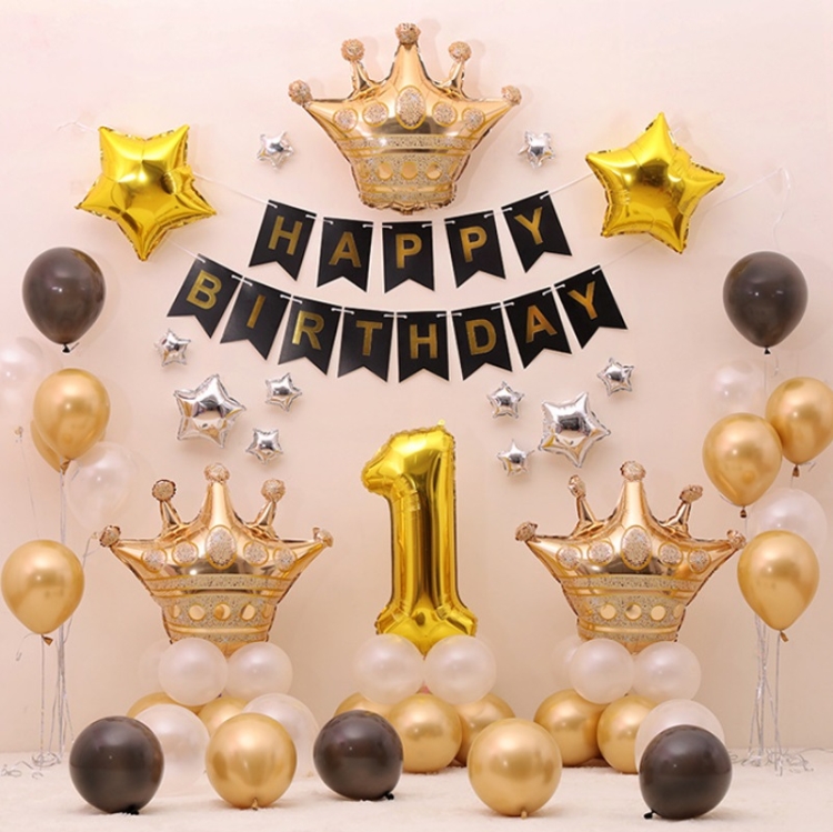 TBD0572615301A.jpg Juego de banderas para tirar de globos de fiesta de cumpleaños de oro negro - Imagen 1