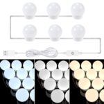 Espejo de temperatura de 3 colores Lámpara frontal USB Baño simple Maquillaje Bombillas, 6 LEDs