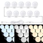 Espejo de temperatura de 3 colores Lámpara frontal USB Baño simple Maquillaje Bombillas, 10 LEDs
