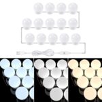 Espejo de temperatura de 3 colores Lámpara frontal USB Baño simple Maquillaje Bombillas, 14 LEDs