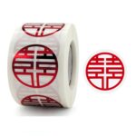 5 rollos boda feliz palabra pegatina sobre sellado pegatina azúcar caja sobre rojo boda etiqueta, diámetro:, 38mm