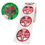 5 rollos boda feliz palabra pegatina sobre sellado pegatina azúcar caja sobre rojo boda etiqueta, diámetro:, 38mm - Imagen 4