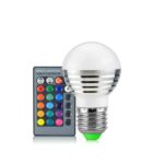 Bombilla LED RGB de 3W Lámpara mágica de noche de 16 colores Luz de escenario regulable con control remoto de 24 teclas, E27 3W, E14 3W