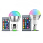 Bombilla LED RGB de 3W Lámpara mágica de noche de 16 colores Luz de escenario regulable con control remoto de 24 teclas, E27 3W, E14 3W - Imagen 2